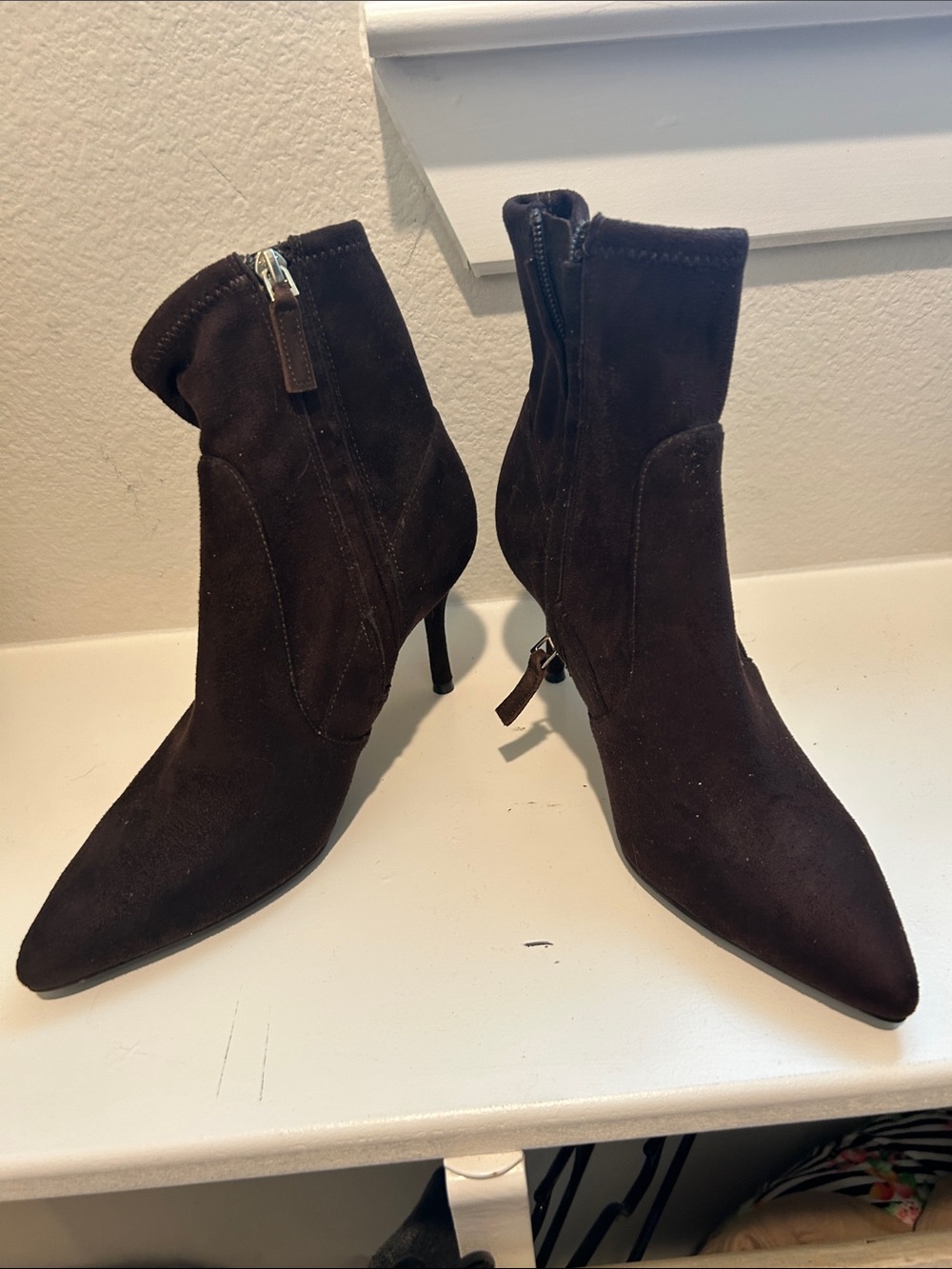 Nine West Dark Brown Suede Pointed Toe Ankle Boots